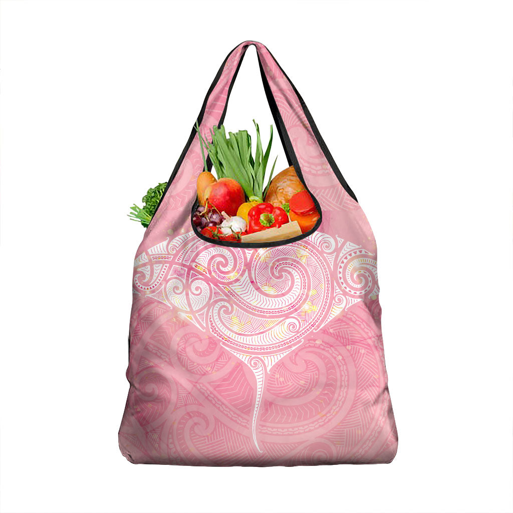 Breast Cancer Movement Maori Aotearoa Grocery Bag Manta Ray - Pink Glaze