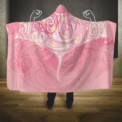Breast Cancer Movement Maori Aotearoa Hooded Blanket Manta Ray - Pink Glaze