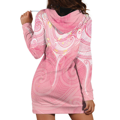 Breast Cancer Movement Maori Aotearoa Hoodie Dress Manta Ray - Pink Glaze