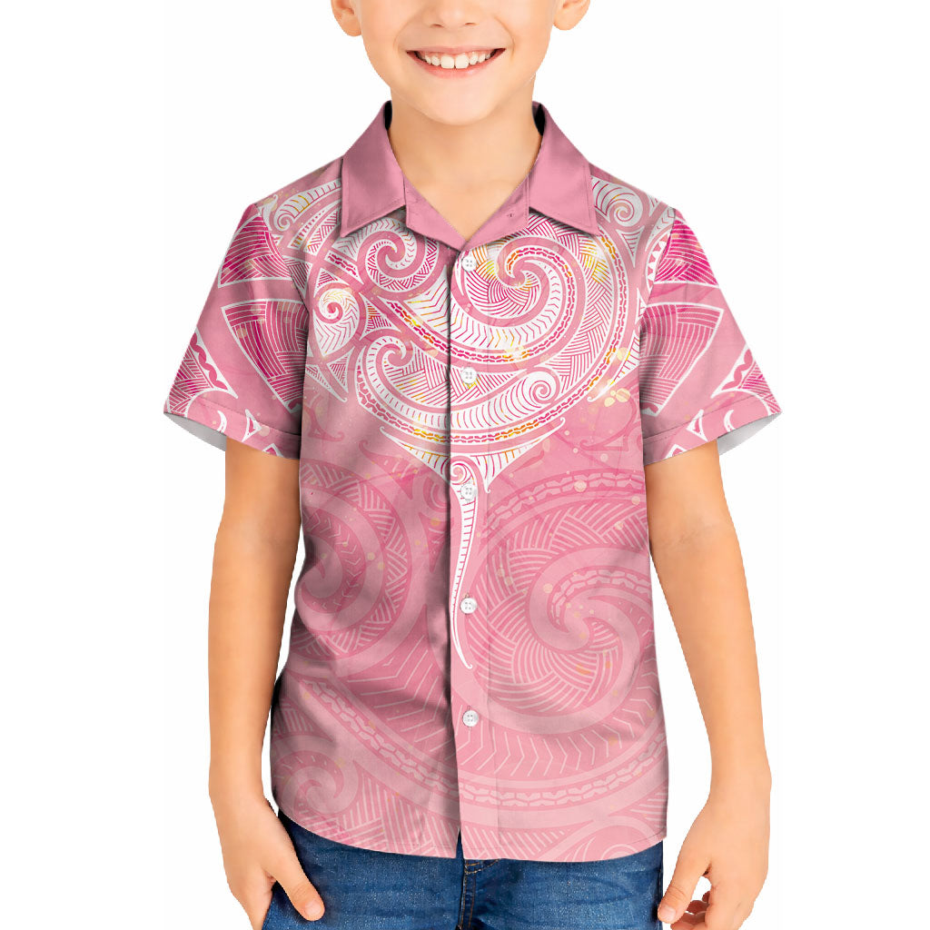 Breast Cancer Movement Maori Aotearoa Kid Hawaiian Shirt Manta Ray - Pink Glaze