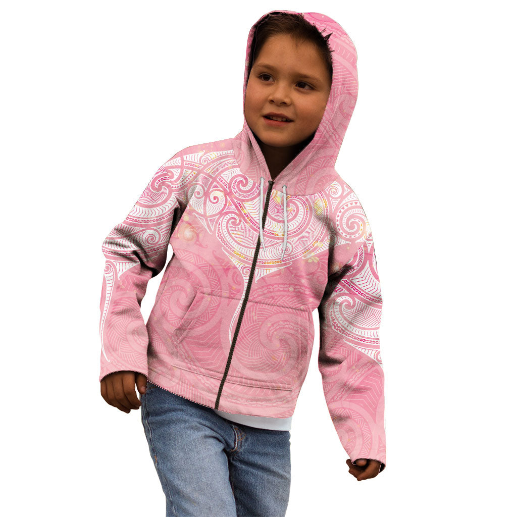 Breast Cancer Movement Maori Aotearoa Kid Hoodie Manta Ray - Pink Glaze