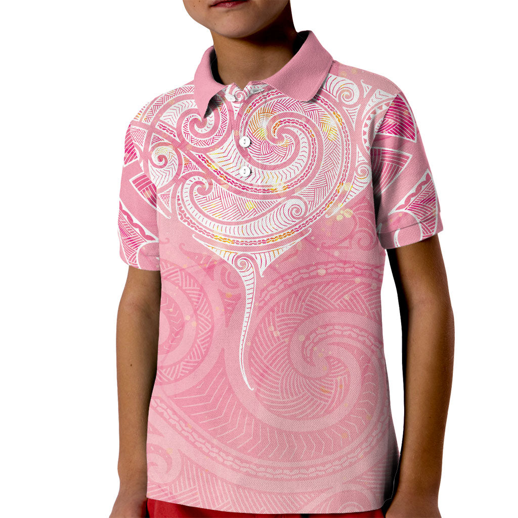 Breast Cancer Movement Maori Aotearoa Kid Polo Shirt Manta Ray - Pink Glaze