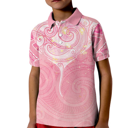 Breast Cancer Movement Maori Aotearoa Kid Polo Shirt Manta Ray - Pink Glaze
