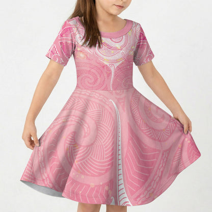 Breast Cancer Movement Maori Aotearoa Kid Short Sleeve Dress Manta Ray - Pink Glaze