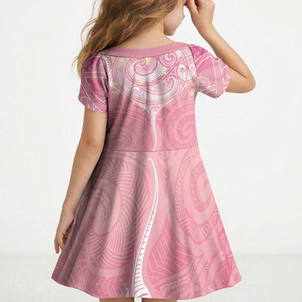 Breast Cancer Movement Maori Aotearoa Kid Short Sleeve Dress Manta Ray - Pink Glaze