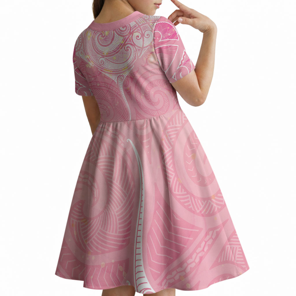 Breast Cancer Movement Maori Aotearoa Kid Short Sleeve Dress Manta Ray - Pink Glaze