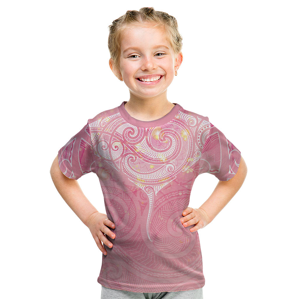 Breast Cancer Movement Maori Aotearoa Kid T Shirt Manta Ray - Pink Glaze