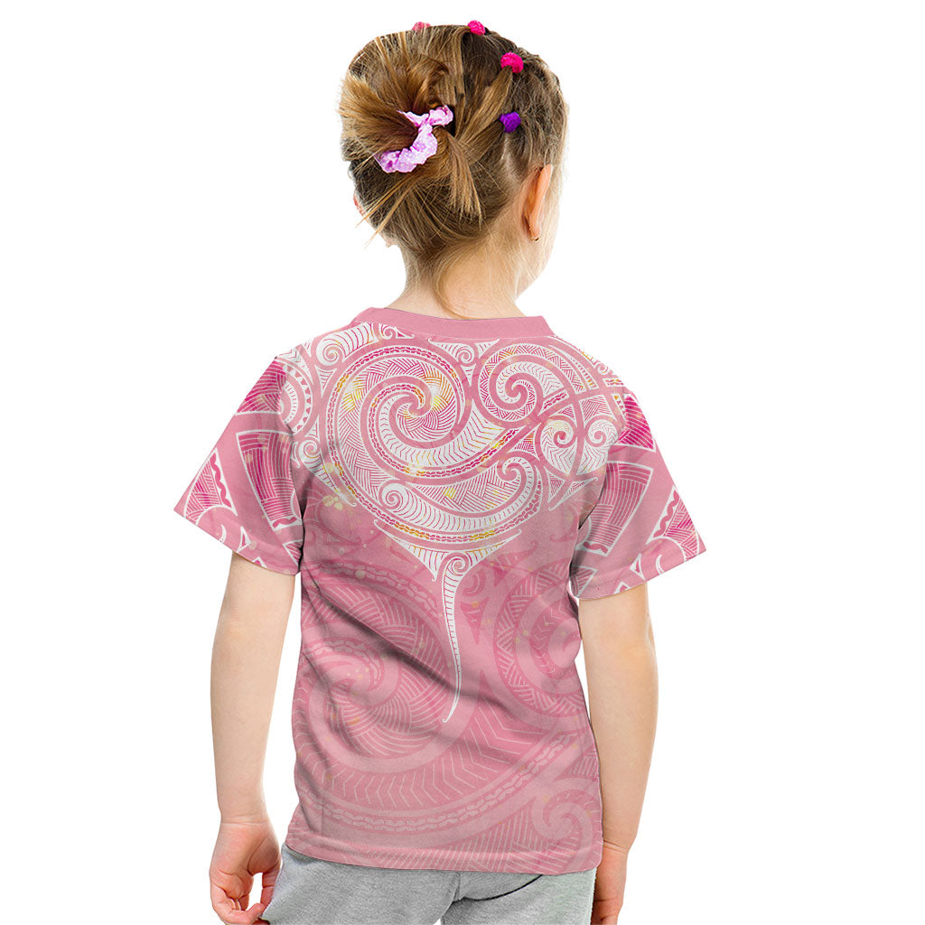 Breast Cancer Movement Maori Aotearoa Kid T Shirt Manta Ray - Pink Glaze