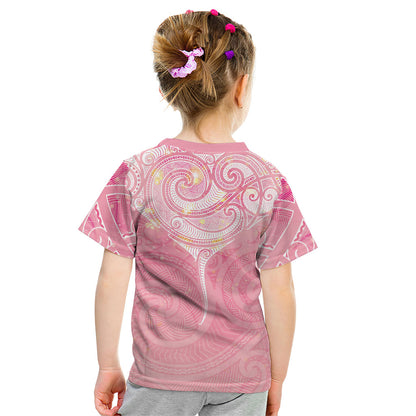 Breast Cancer Movement Maori Aotearoa Kid T Shirt Manta Ray - Pink Glaze