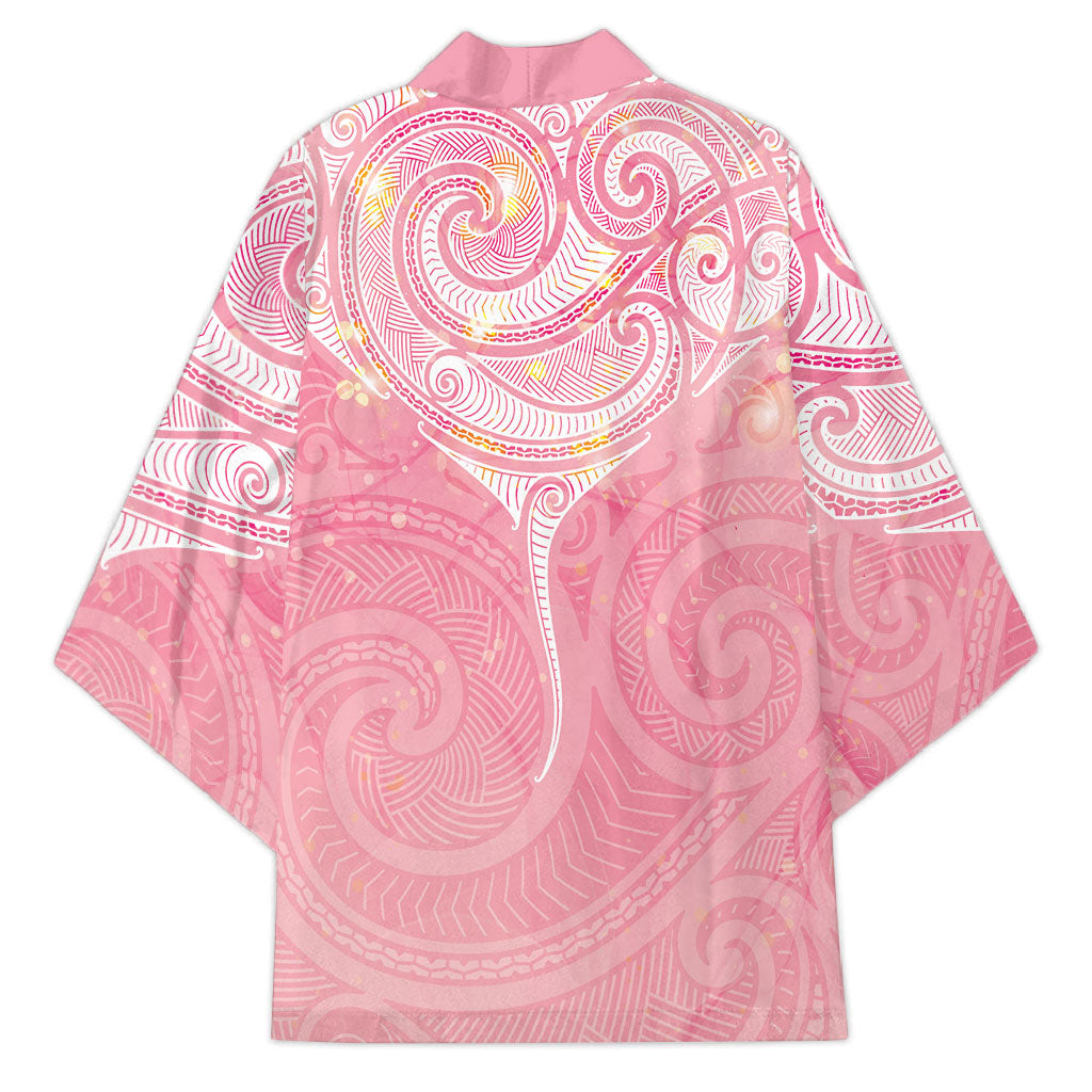 Breast Cancer Movement Maori Aotearoa Kimono Manta Ray - Pink Glaze