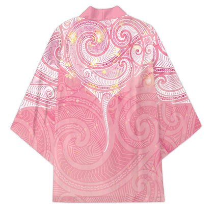 Breast Cancer Movement Maori Aotearoa Kimono Manta Ray - Pink Glaze
