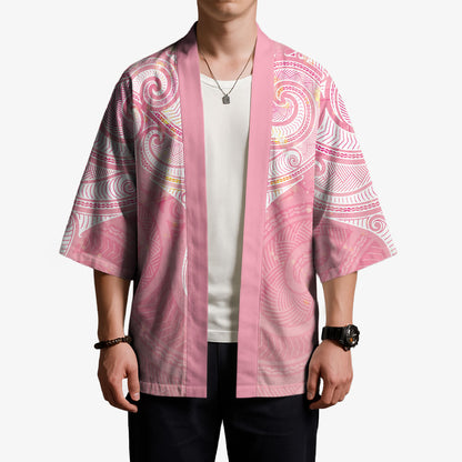 Breast Cancer Movement Maori Aotearoa Kimono Manta Ray - Pink Glaze