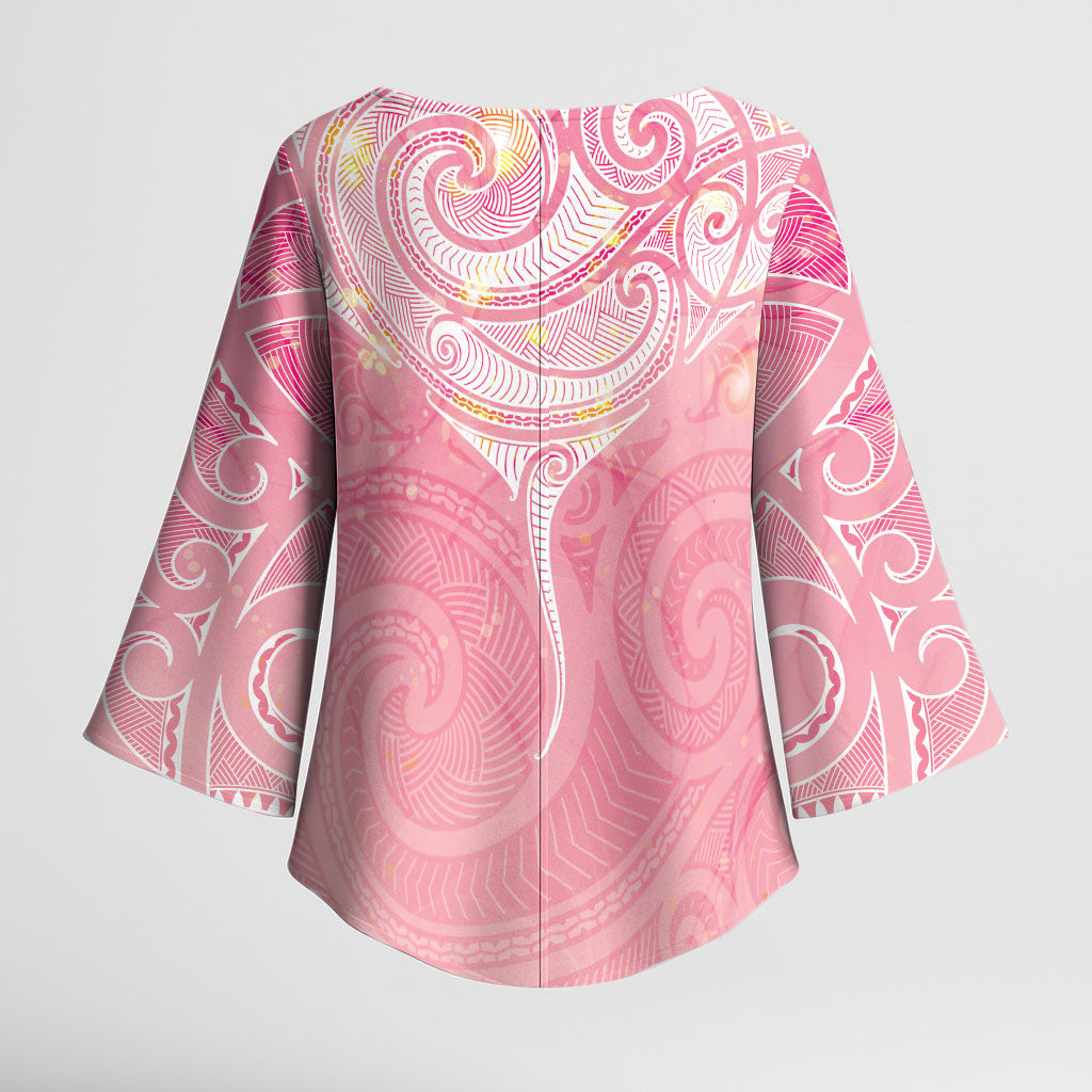 Breast Cancer Movement Maori Aotearoa Kimono Sleeve Blouse Manta Ray - Pink Glaze