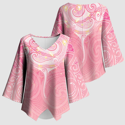 Breast Cancer Movement Maori Aotearoa Kimono Sleeve Blouse Manta Ray - Pink Glaze