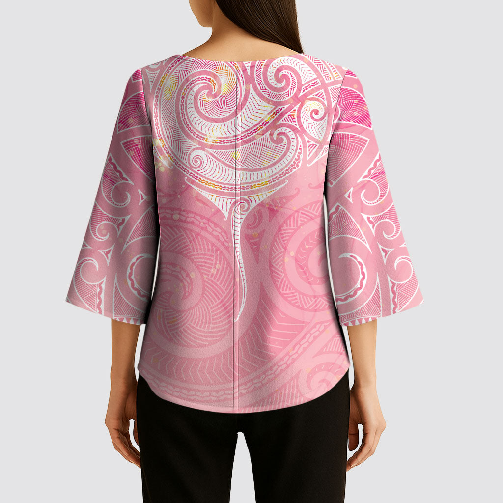 Breast Cancer Movement Maori Aotearoa Kimono Sleeve Blouse Manta Ray - Pink Glaze