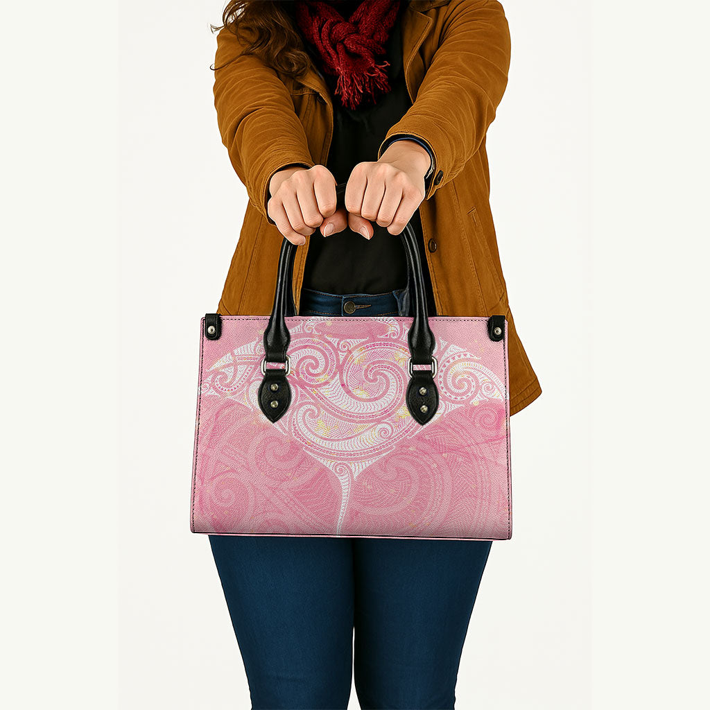 Breast Cancer Movement Maori Aotearoa Leather Bag Manta Ray - Pink Glaze
