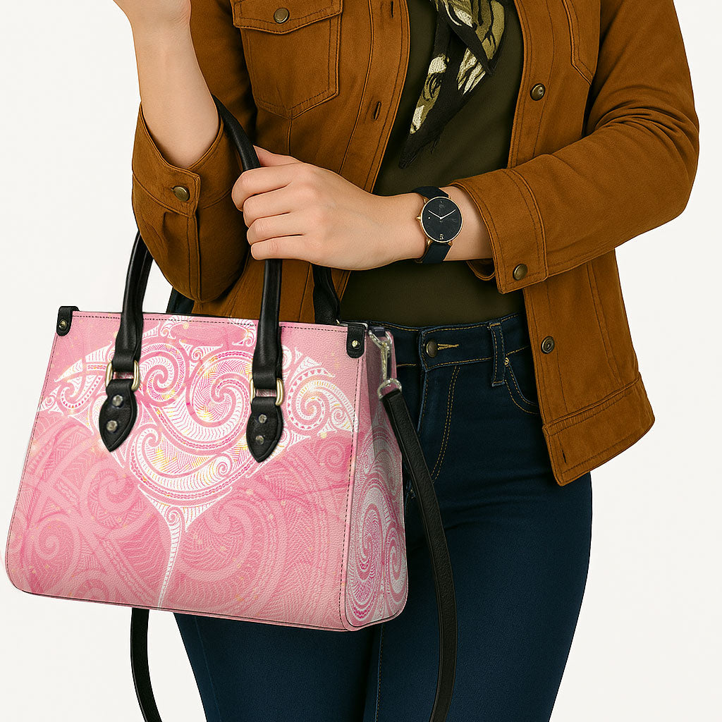 Breast Cancer Movement Maori Aotearoa Leather Bag Manta Ray - Pink Glaze