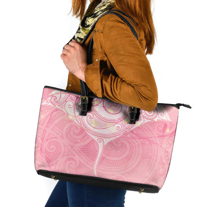 Breast Cancer Movement Maori Aotearoa Leather Tote Bag Manta Ray - Pink Glaze