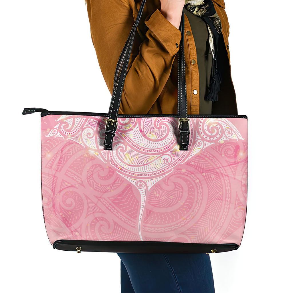 Breast Cancer Movement Maori Aotearoa Leather Tote Bag Manta Ray - Pink Glaze