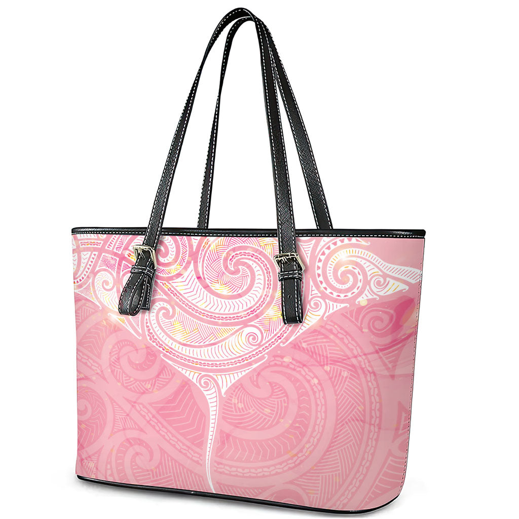 Breast Cancer Movement Maori Aotearoa Leather Tote Bag Manta Ray - Pink Glaze
