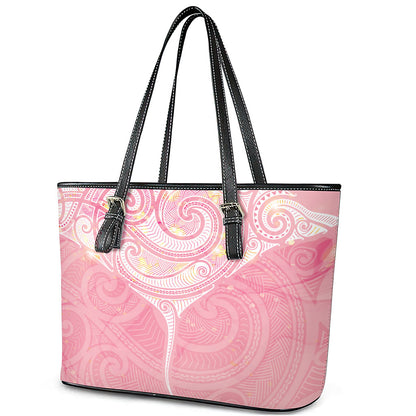 Breast Cancer Movement Maori Aotearoa Leather Tote Bag Manta Ray - Pink Glaze