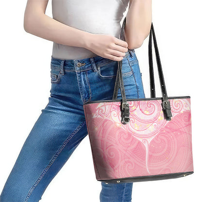 Breast Cancer Movement Maori Aotearoa Leather Tote Bag Manta Ray - Pink Glaze