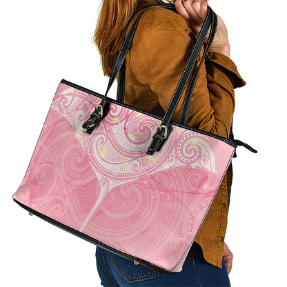 Breast Cancer Movement Maori Aotearoa Leather Tote Bag Manta Ray - Pink Glaze