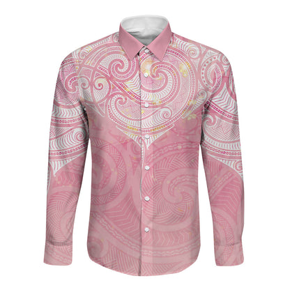 Breast Cancer Movement Maori Aotearoa Long Sleeve Button Shirt Manta Ray - Pink Glaze