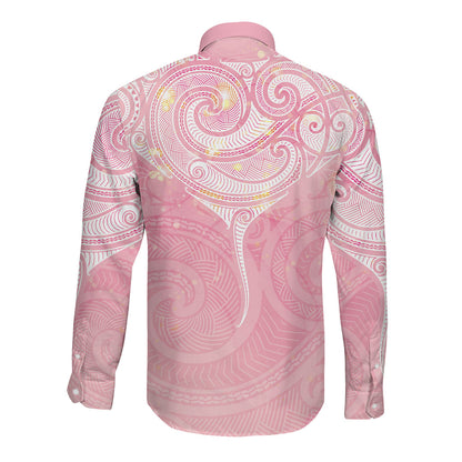 Breast Cancer Movement Maori Aotearoa Long Sleeve Button Shirt Manta Ray - Pink Glaze