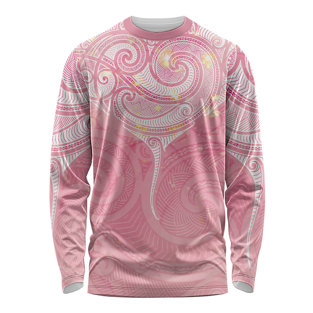 Breast Cancer Movement Maori Aotearoa Long Sleeve Shirt Manta Ray - Pink Glaze