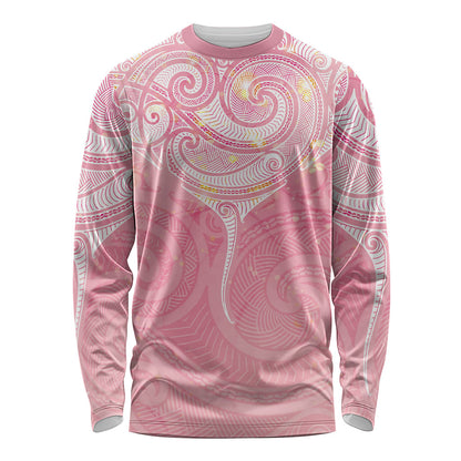 Breast Cancer Movement Maori Aotearoa Long Sleeve Shirt Manta Ray - Pink Glaze