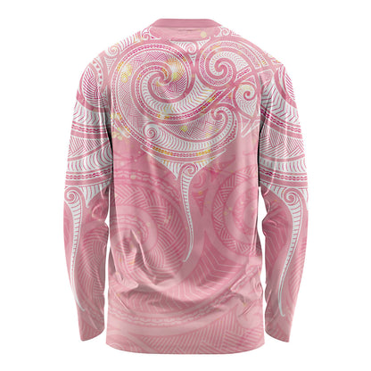 Breast Cancer Movement Maori Aotearoa Long Sleeve Shirt Manta Ray - Pink Glaze