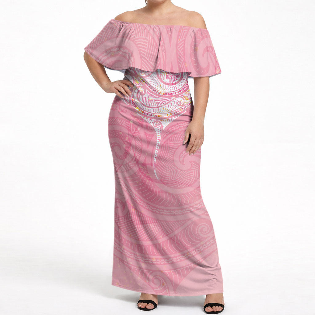 Breast Cancer Movement Maori Aotearoa Off Shoulder Maxi Dress Manta Ray - Pink Glaze