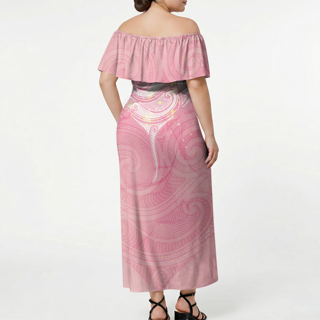 Breast Cancer Movement Maori Aotearoa Off Shoulder Maxi Dress Manta Ray - Pink Glaze