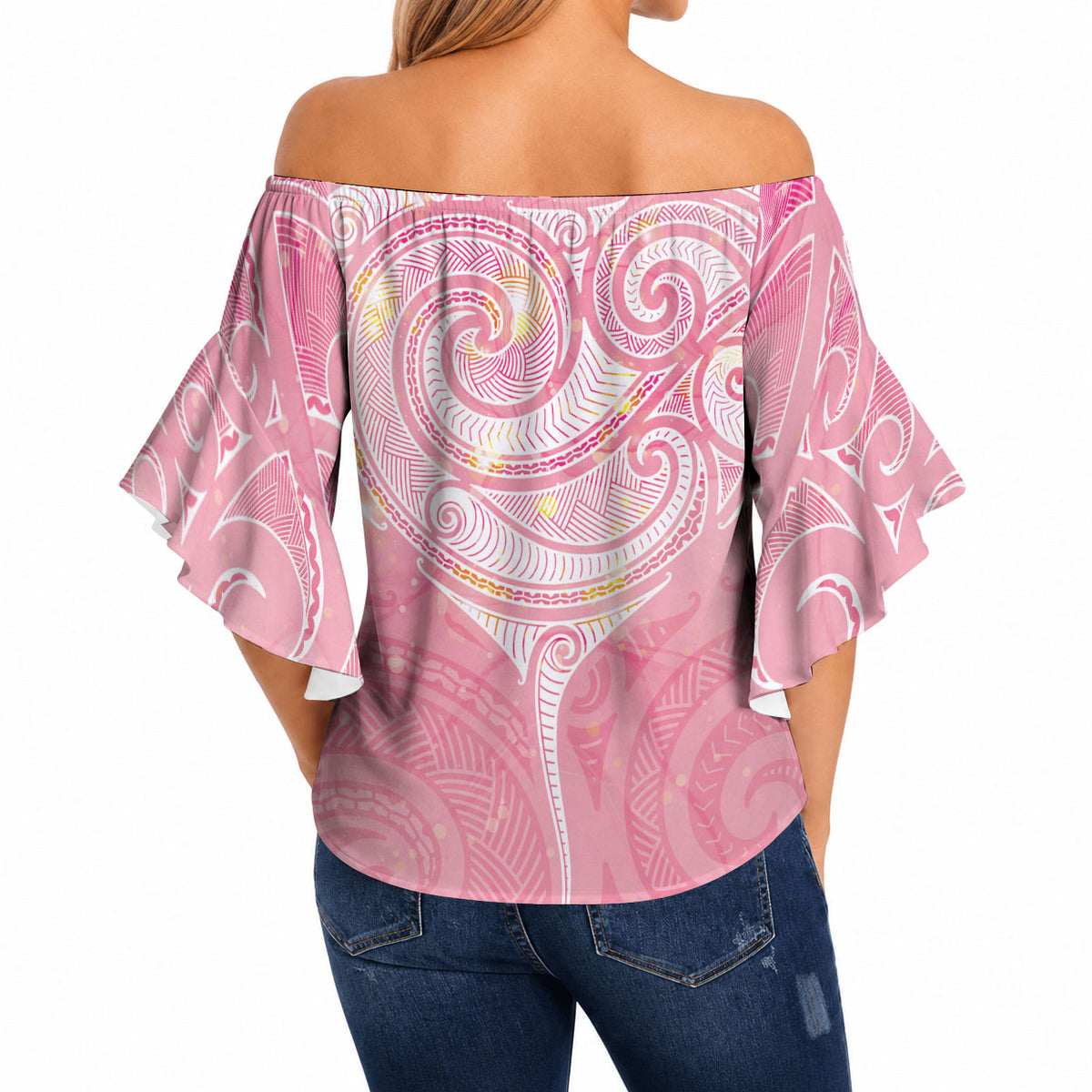Breast Cancer Movement Maori Aotearoa Off Shoulder Wrap Waist Top Manta Ray - Pink Glaze