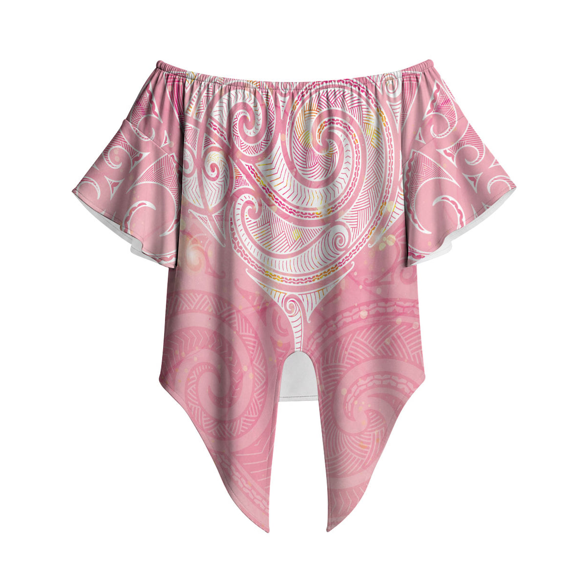 Breast Cancer Movement Maori Aotearoa Off Shoulder Wrap Waist Top Manta Ray - Pink Glaze