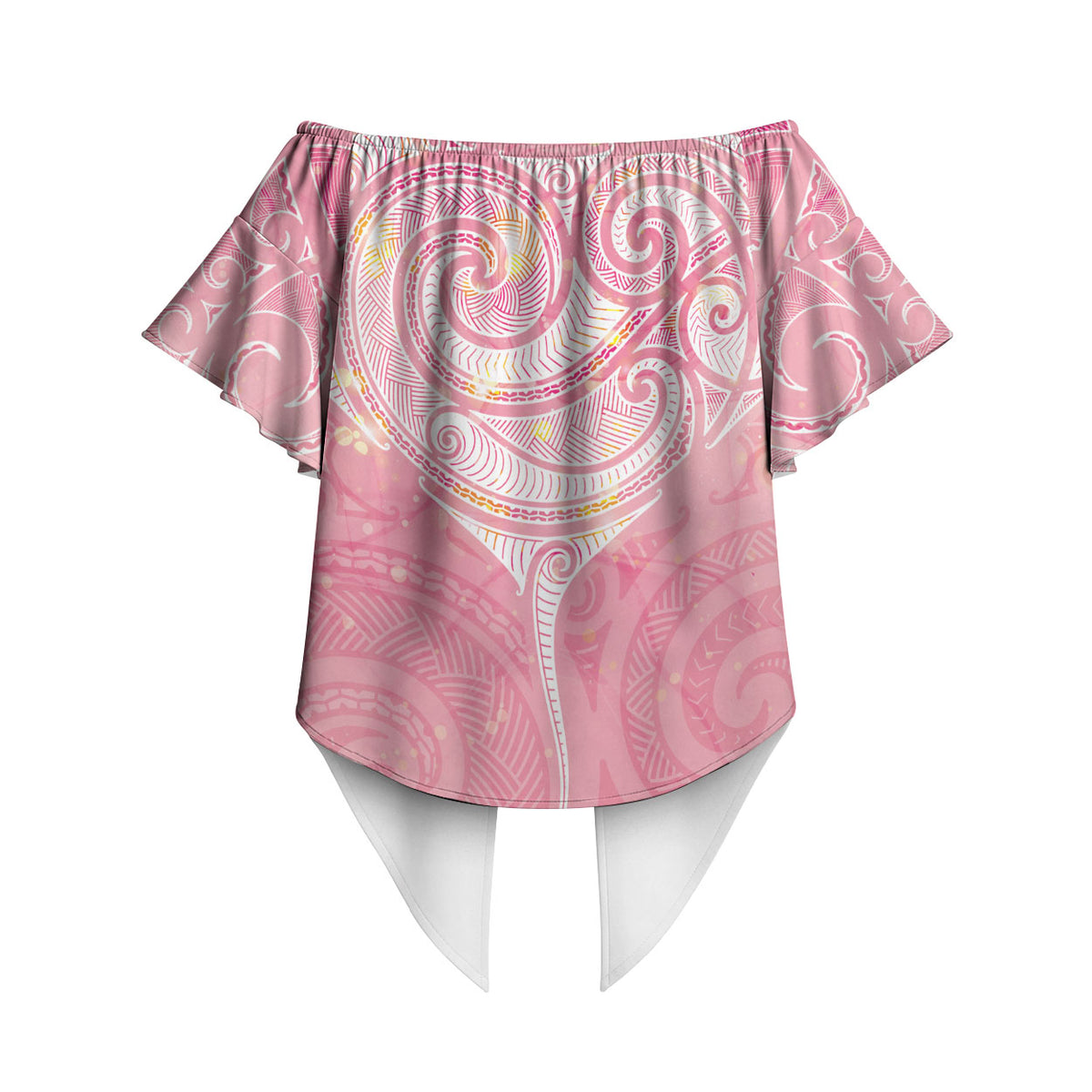 Breast Cancer Movement Maori Aotearoa Off Shoulder Wrap Waist Top Manta Ray - Pink Glaze