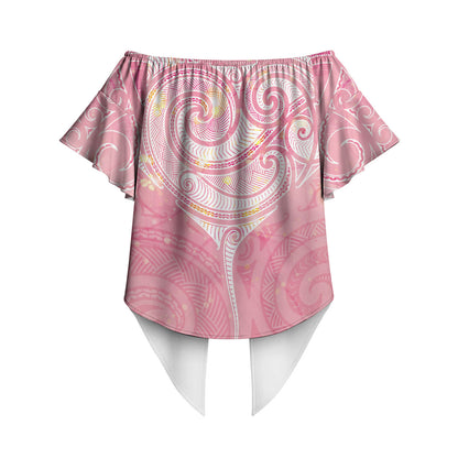 Breast Cancer Movement Maori Aotearoa Off Shoulder Wrap Waist Top Manta Ray - Pink Glaze