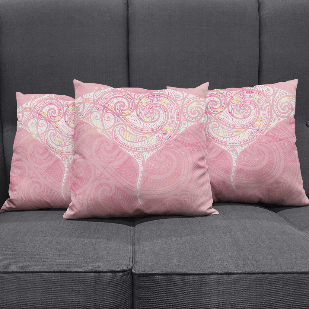 Breast Cancer Movement Maori Aotearoa Pillow Cover Manta Ray - Pink Glaze