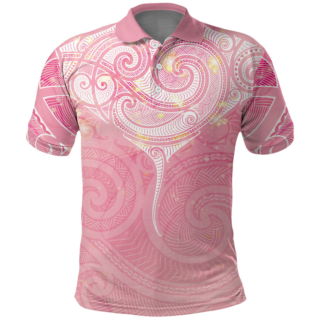 Breast Cancer Movement Maori Aotearoa Polo Shirt Manta Ray - Pink Glaze