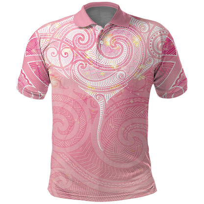 Breast Cancer Movement Maori Aotearoa Polo Shirt Manta Ray - Pink Glaze