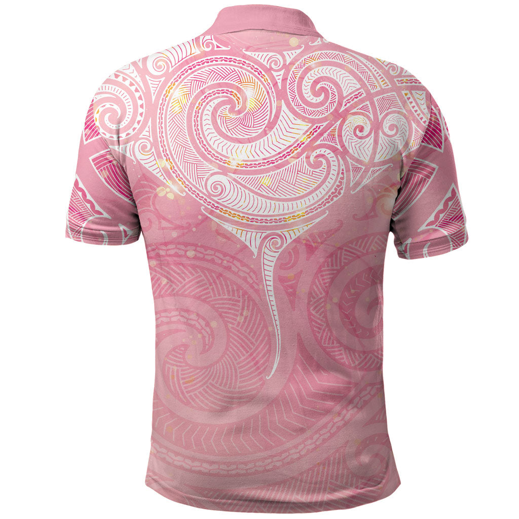 Breast Cancer Movement Maori Aotearoa Polo Shirt Manta Ray - Pink Glaze
