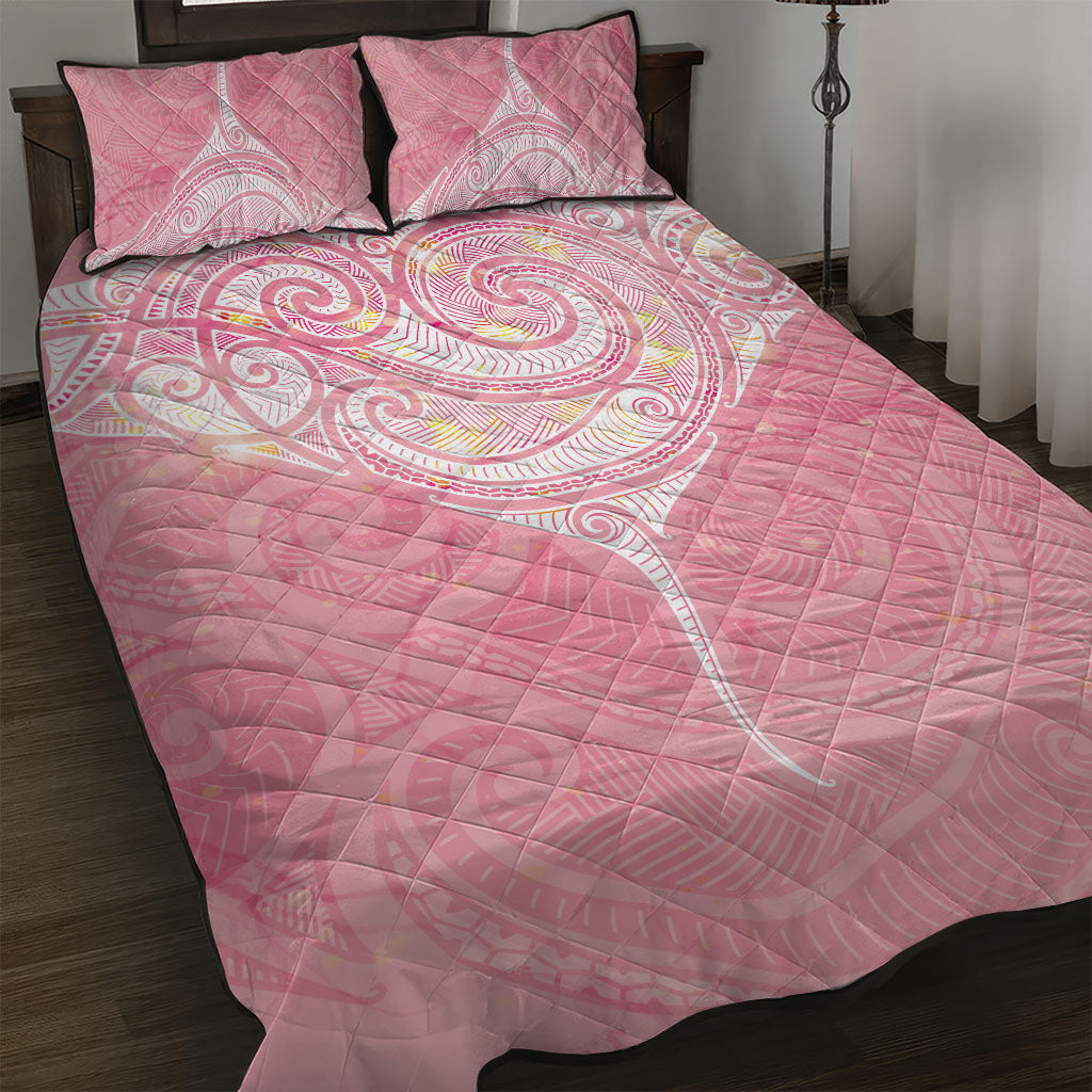 Breast Cancer Movement Maori Aotearoa Quilt Bed Set Manta Ray - Pink Glaze