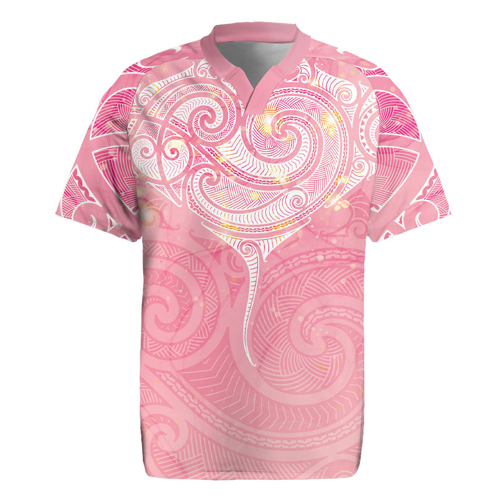 Breast Cancer Movement Maori Aotearoa Rugby Jersey Manta Ray - Pink Glaze