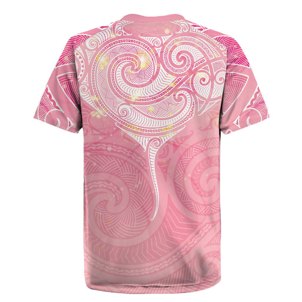 Breast Cancer Movement Maori Aotearoa Rugby Jersey Manta Ray - Pink Glaze