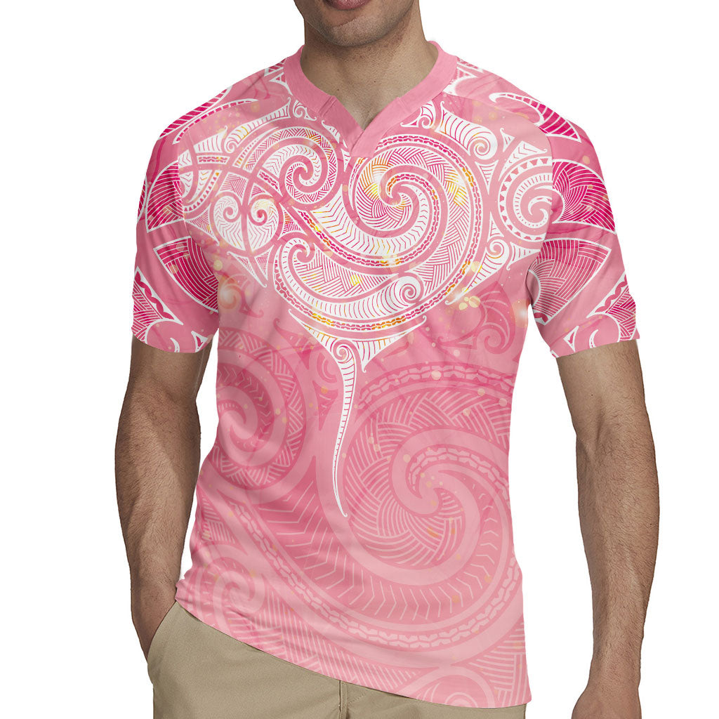 Breast Cancer Movement Maori Aotearoa Rugby Jersey Manta Ray - Pink Glaze