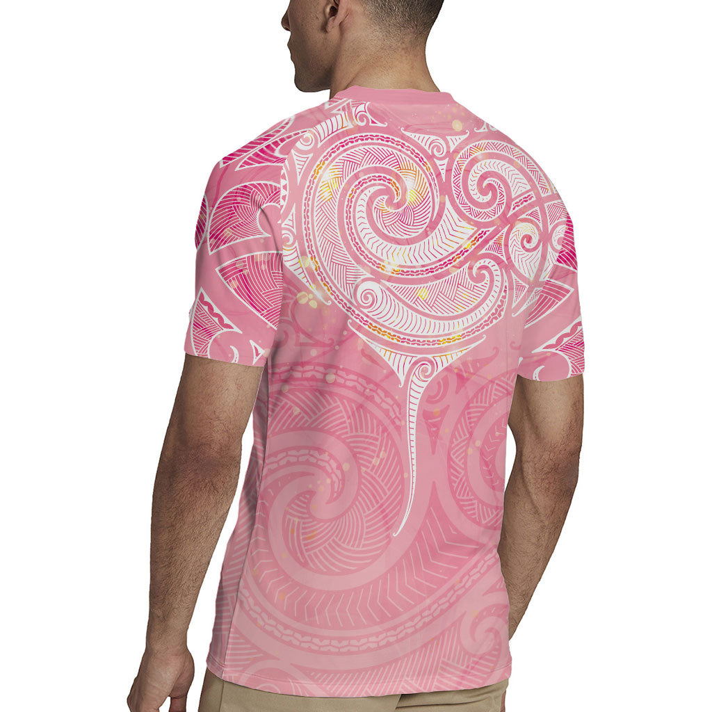 Breast Cancer Movement Maori Aotearoa Rugby Jersey Manta Ray - Pink Glaze