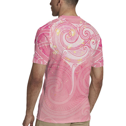 Breast Cancer Movement Maori Aotearoa Rugby Jersey Manta Ray - Pink Glaze