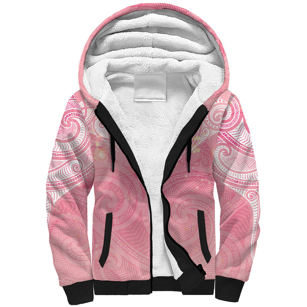Breast Cancer Movement Maori Aotearoa Sherpa Hoodie Manta Ray - Pink Glaze