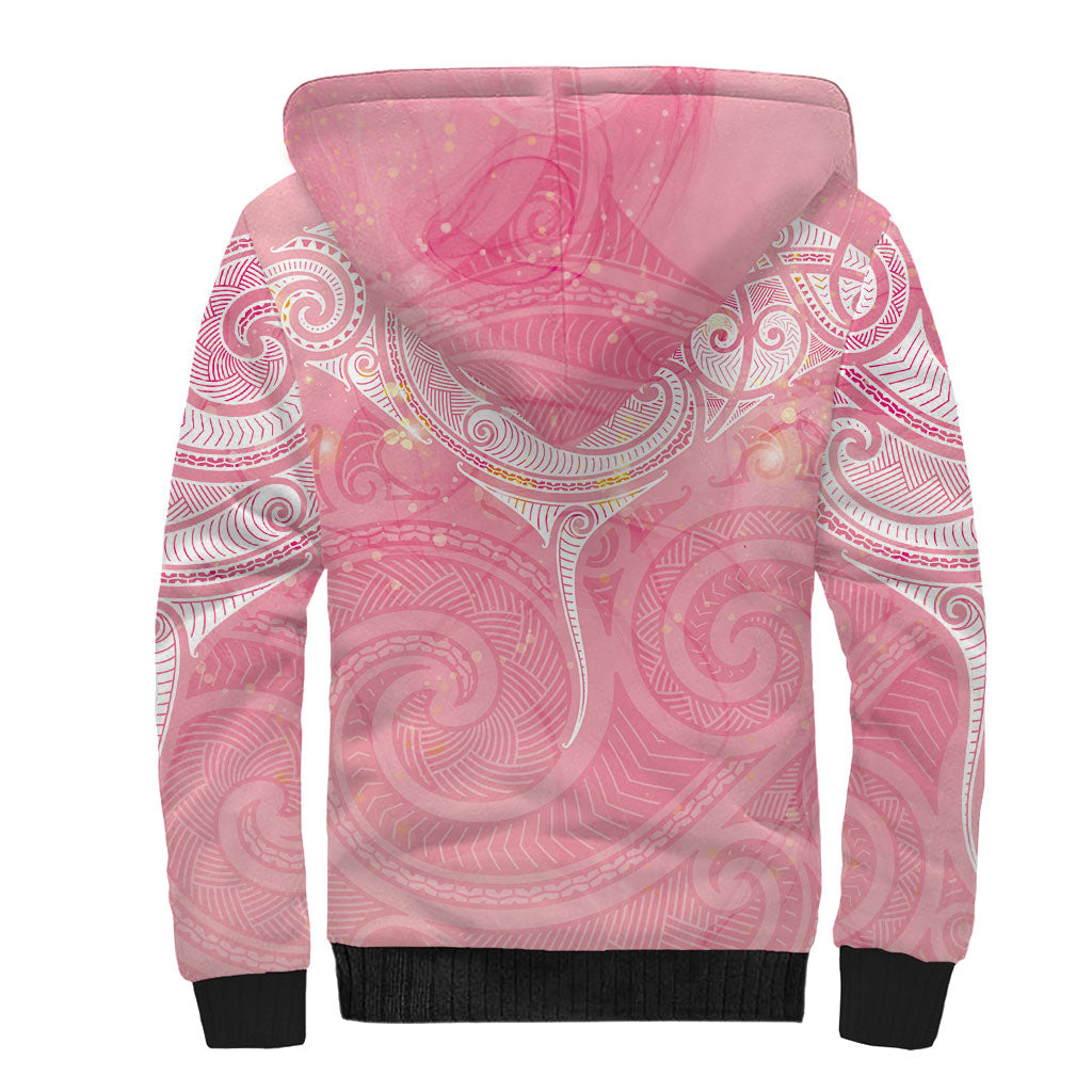 Breast Cancer Movement Maori Aotearoa Sherpa Hoodie Manta Ray - Pink Glaze